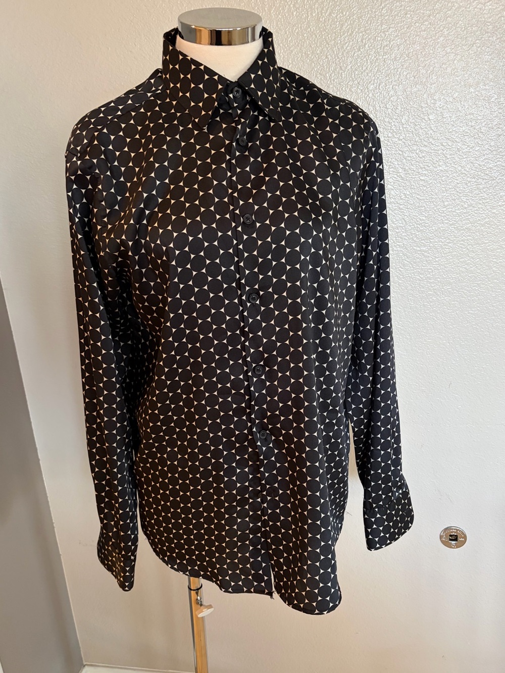 Zara Black Shirt with White Geometric Print